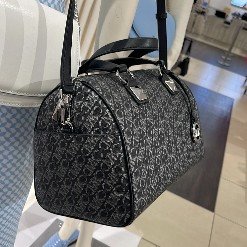 MICHAEL KORS Grayson Medium Metallic Empire Monogram Satchel NWT